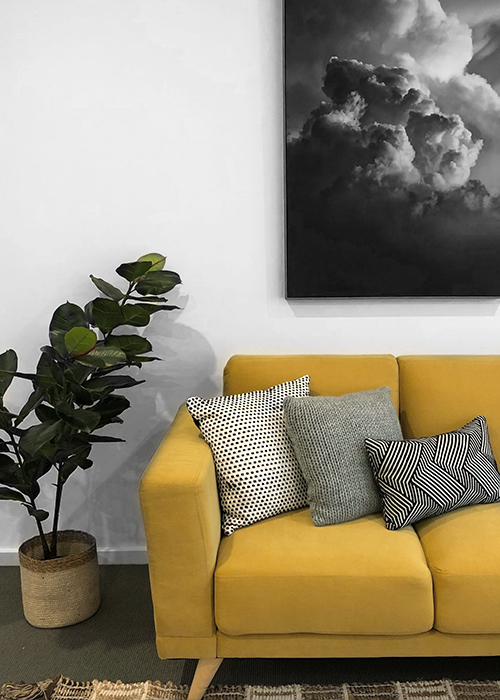 Mustard sofa - Melbourne Home Staging - Leeder Interiors