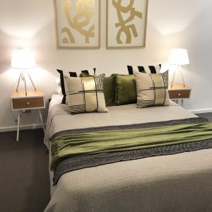 bedroom with gold accents - Luxury Interior Design Melbourne - Leeder Interiors