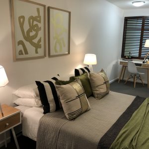 contemporary bedroom - Melbourne Property Styling - Leeder Interiors