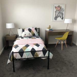 styled childrens bedroom with desk space - Melbourne Home Staging - Leeder Interiors