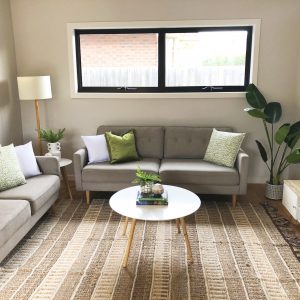 Earthy living room - Melbourne Interior Stylist - Leeder Interiors