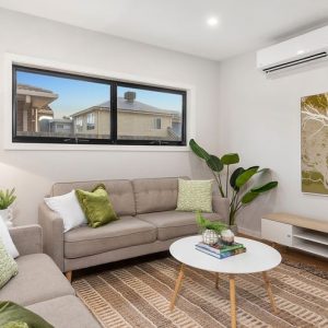 Styled living room with green accents - Property Styling Melbourne - Leeder Interiors
