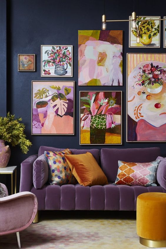 A moody yet colourful maximalist living room - Interior design Melbourne - Leeder Interiors