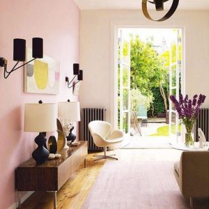 Mid century styled living room with Pink Walls - Interior Design Melbourne - Leeder Interiors