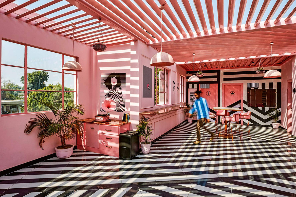 The terrace of The Pink Zebra, inspiration for a Barbiecore interior.